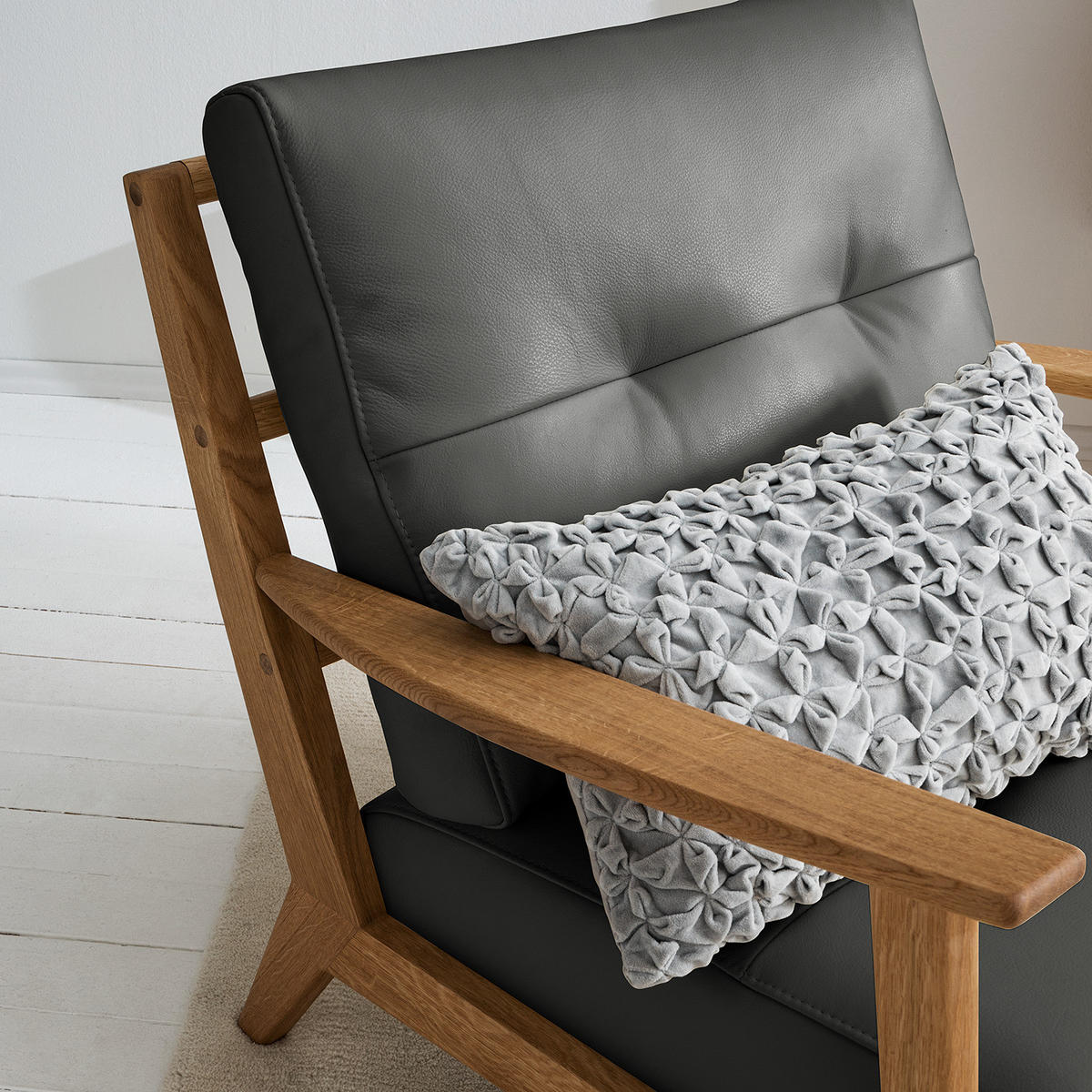 SESSEL - Braun/Grau, Leder/Eichenholz (83/80/75cm) - home24