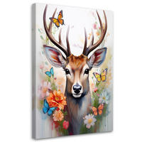 WANDBILD hirsch blumen tiere natur - Braun, Textil (40/60cm) - Feeby