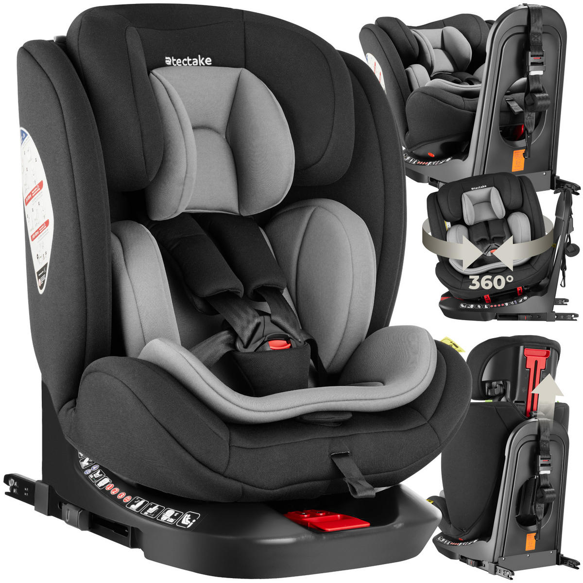 AUTOSITZ Drehbar Linus,ab Geburt bis 150 cm, Belastbarkeit 36 kg,hellgrau/schwarz - Hellgrau/Schwarz, Kunststoff (48/74/55cm) - tectake