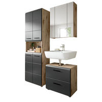 BADMÖBEL-SET 3-teilig schwarz matt, Eiche Nox, Badkombination mit Hochschrank 135 cm - Eichefarben/Schwarz, Glas/Holzwerkstoff (135/185/30cm) - Inn.Furn