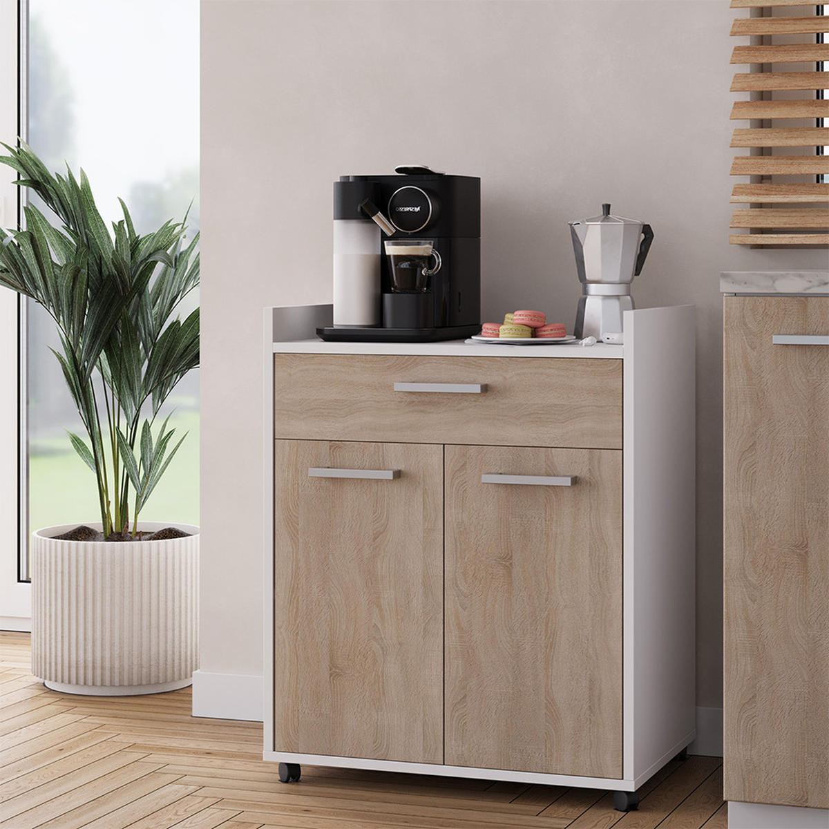 ROLLCONTAINER Ansel Weiß/Sonoma 60 x 40 cm mit Schubladen - Weiß/Sonoma Eiche, Holzwerkstoff (60/77.4/40cm) - Vicco