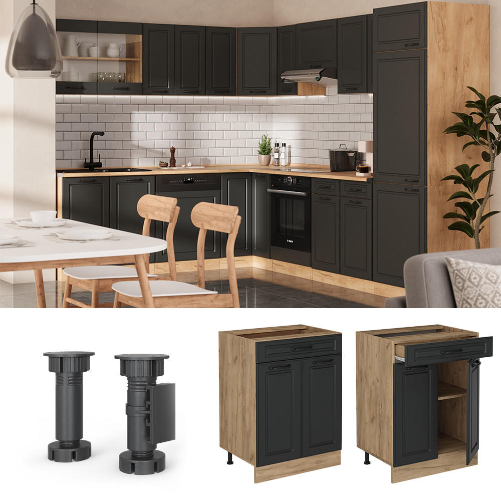KÜCHENUNTERSCHRANK R-Line Anthrazit Landhaus 60 cm mit Schublade, ohne Arbeitsplatte - Honigeiche/Anthrazit, Holzwerkstoff (60/81.6/46cm) - Vicco