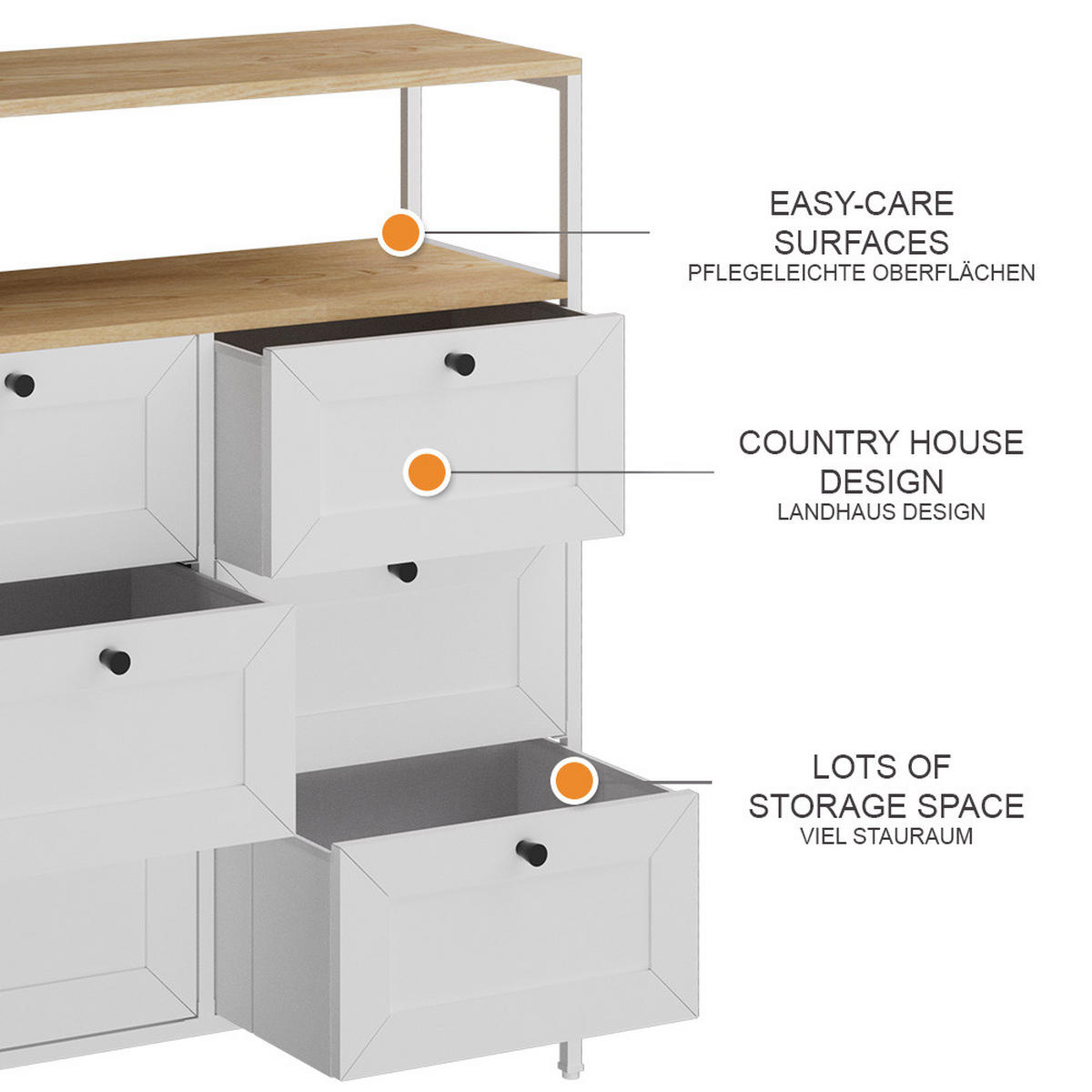 KOMMODE Belaro Weiß 80 x 95 cm 6 Schubladen - Weiß, Holzwerkstoff (80/95/30cm) - Vicco