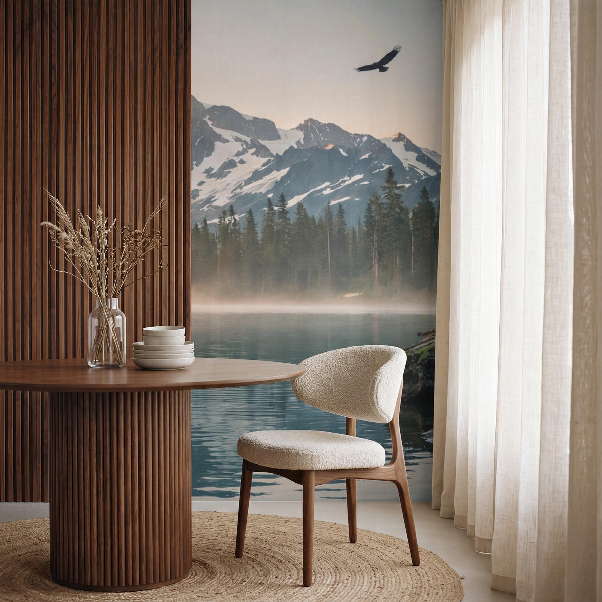 TAPETE - Berge - Wasser - Bäume - 100x200 cm - Multicolor, Papier (100/200cm) - OnlyWow