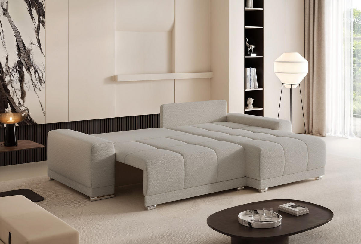 ECKSOFA TARA mit Schlaffunktion und Bettkasten Grau - Grau, Holzwerkstoff/Kunststoff (250/90cm) - Idohome