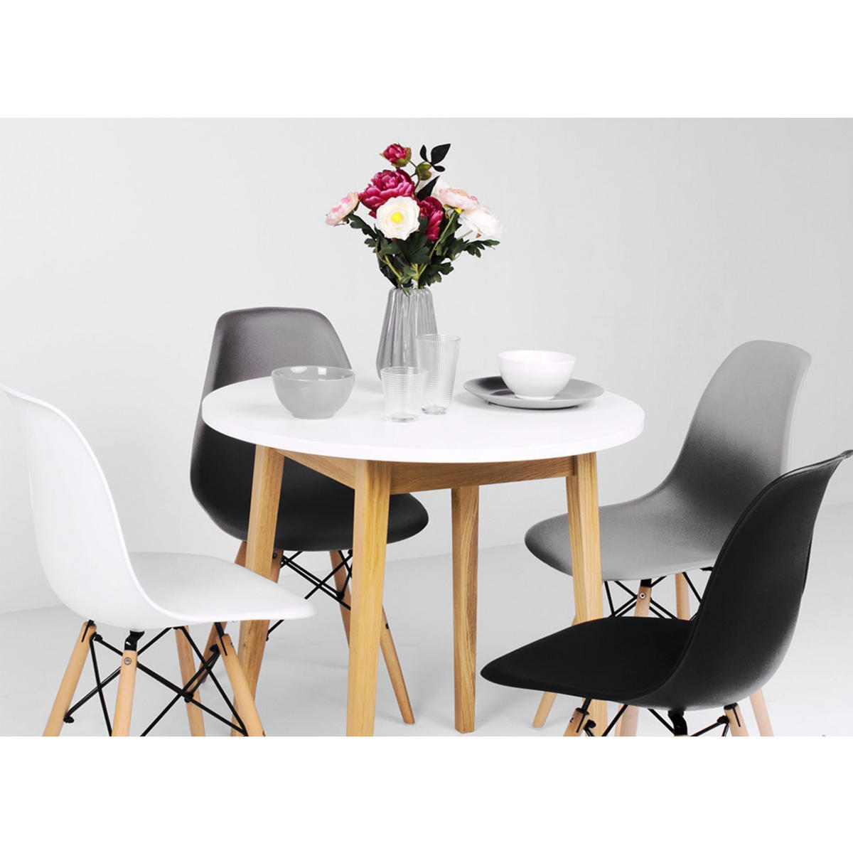 TISCH FRISK Runder, weiß - Eichefarben/Weiß, Eichenholz/Holzwerkstoff (80/80/75cm) - KONSIMO®