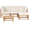 LOUNGE SET 4-Sitzer Bambusholz hellbraun 3-teilig Auflagen cremeweiß Cerreto - Creme, Holz - Beliani
