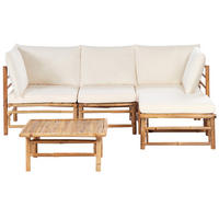 LOUNGE SET 4-Sitzer Bambusholz hellbraun 3-teilig Auflagen cremeweiß Cerreto - Creme, Holz - Beliani