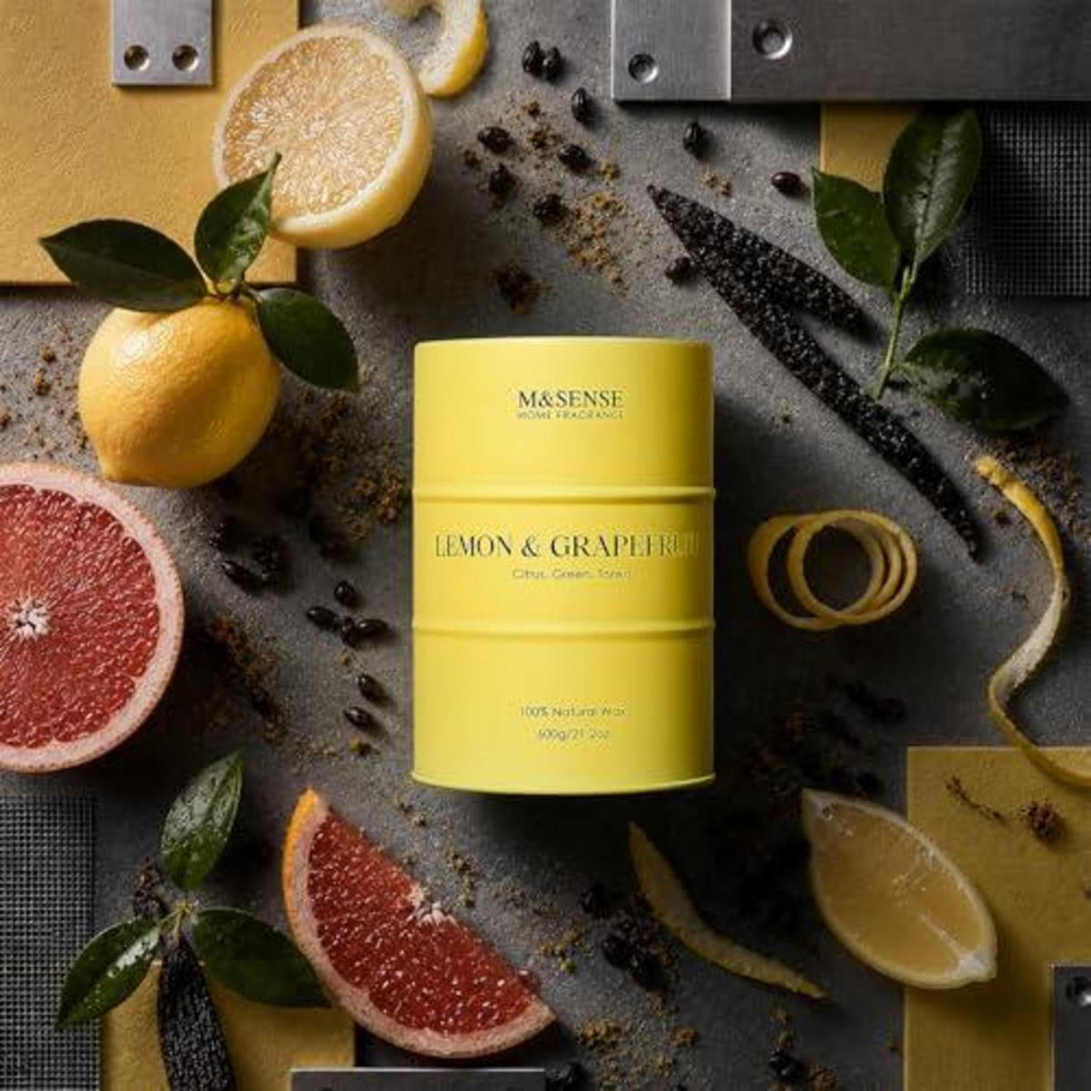 DUFTKERZE im Glas Lemon Grapefruit 600g langanhaltend bis 130 Stunden - Gelb, Glas (12cm)