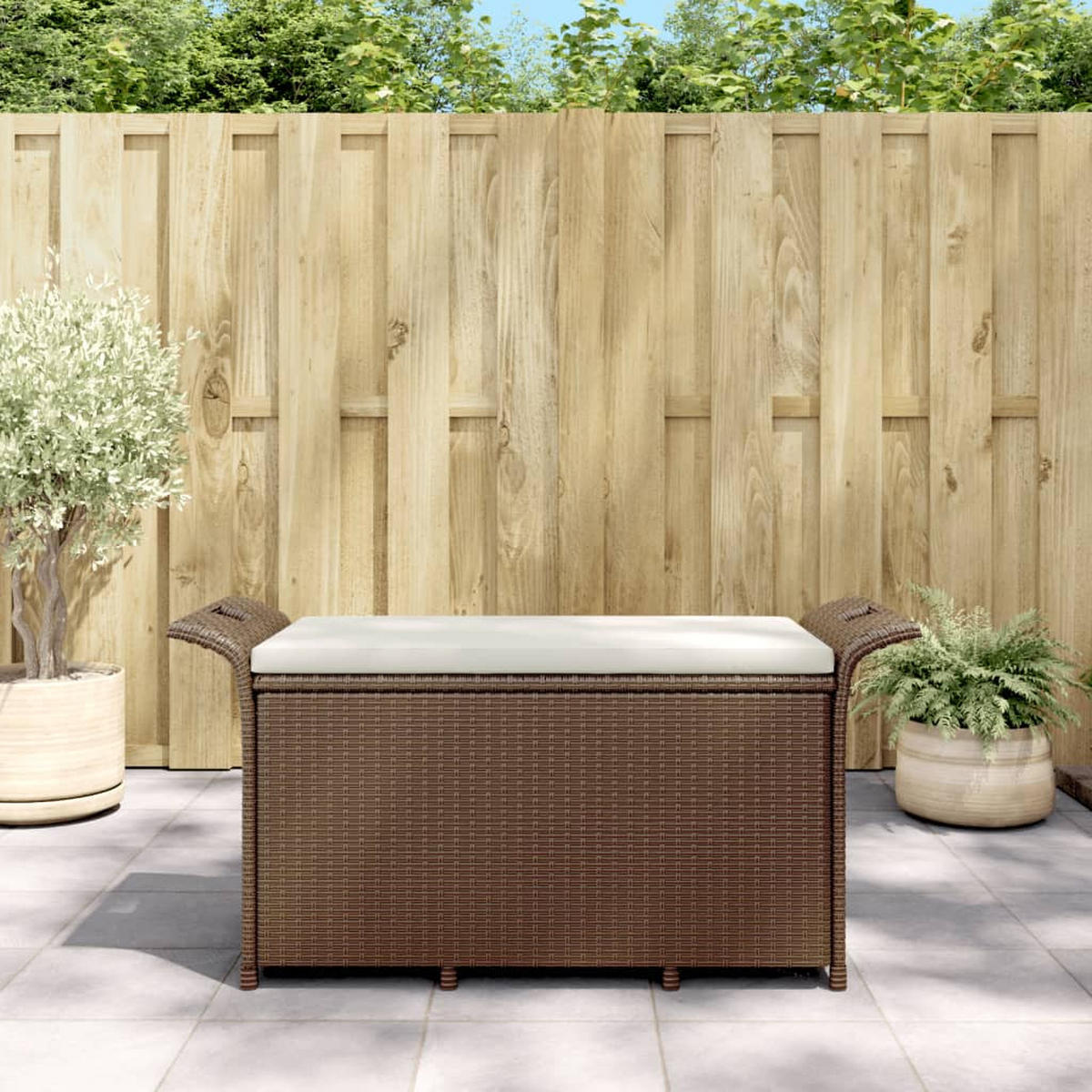 GARTENBANK mit Kissen Braun 116x46x57 cm Poly Rattan - Braun, Kunststoff (116/57/46cm) - furnicato