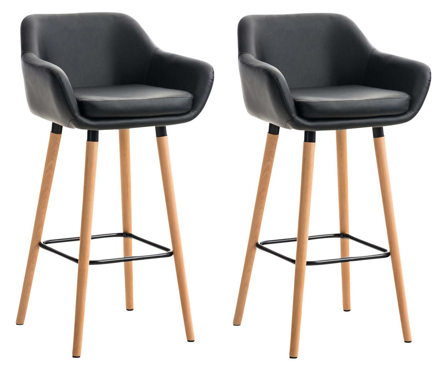 BARHOCKER Grande, 2er Set, Gestell Holz, Kunstleder Schwarz - Schwarz/Braun, Holz/Kunststoff (55/99/46cm) - TPFLiving