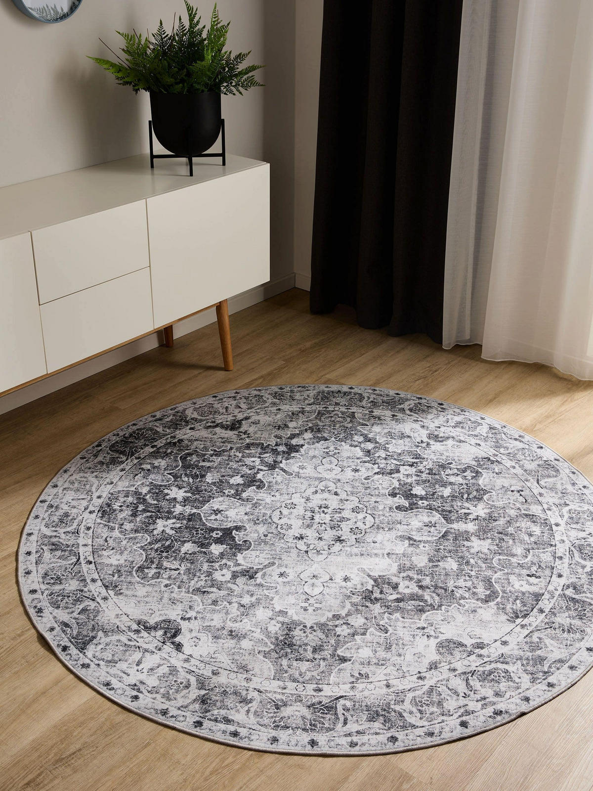VINTAGE-TEPPICH George waschbar ø 160 cm rund - Anthrazit, Kunststoff (160/160cm) - benuta