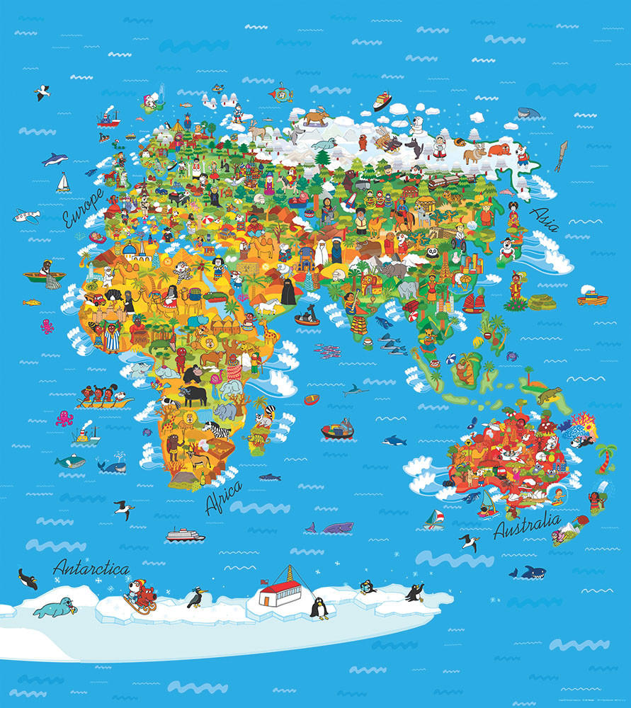 FOTOTAPETE Weltkarte für Kinder 252 x 182 cm - Multicolor, Papier (180/202cm) - Sanders & Sanders