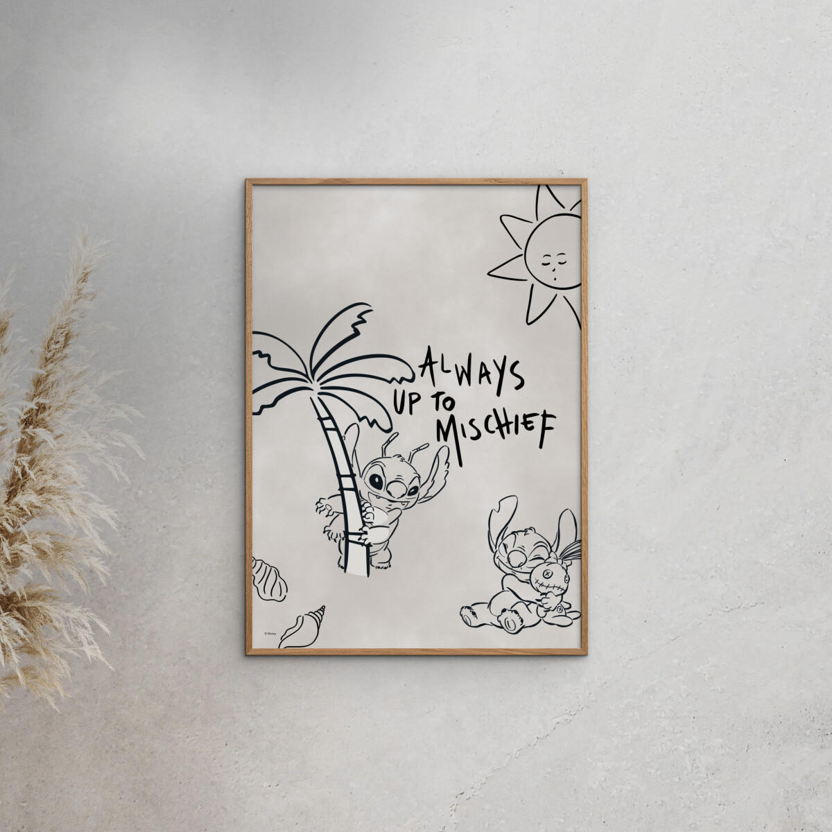 POSTER mit Rahmen Disney - Disney - Stitch - Always Up To Mischief - Eichefarben/Beige, Holz/Papier (50/70cm) - Poster&Frame