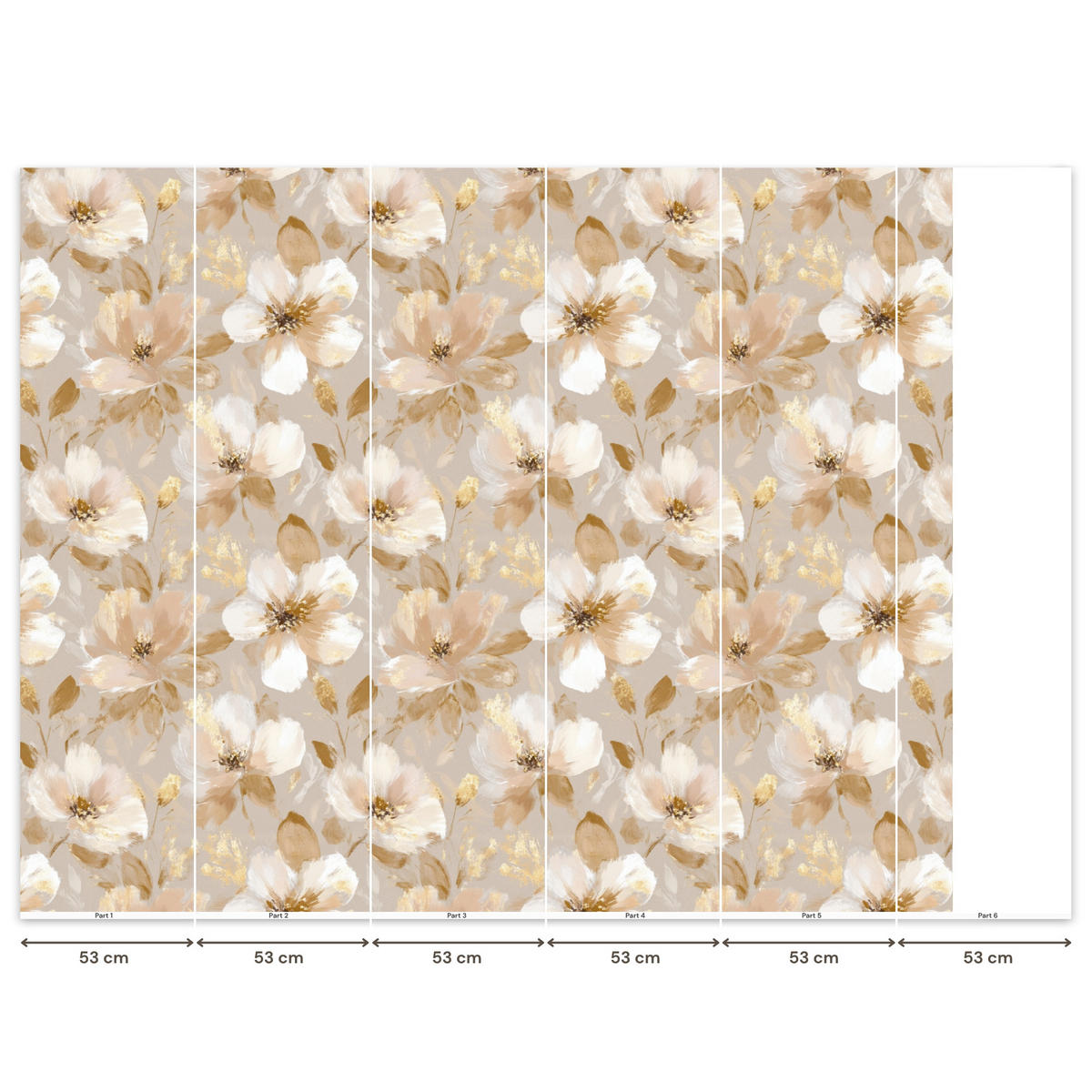 TAPETE - Blumen - künstlerisch - Gold - 280x240 cm - Beige, Papier (280/240cm) - OnlyWow
