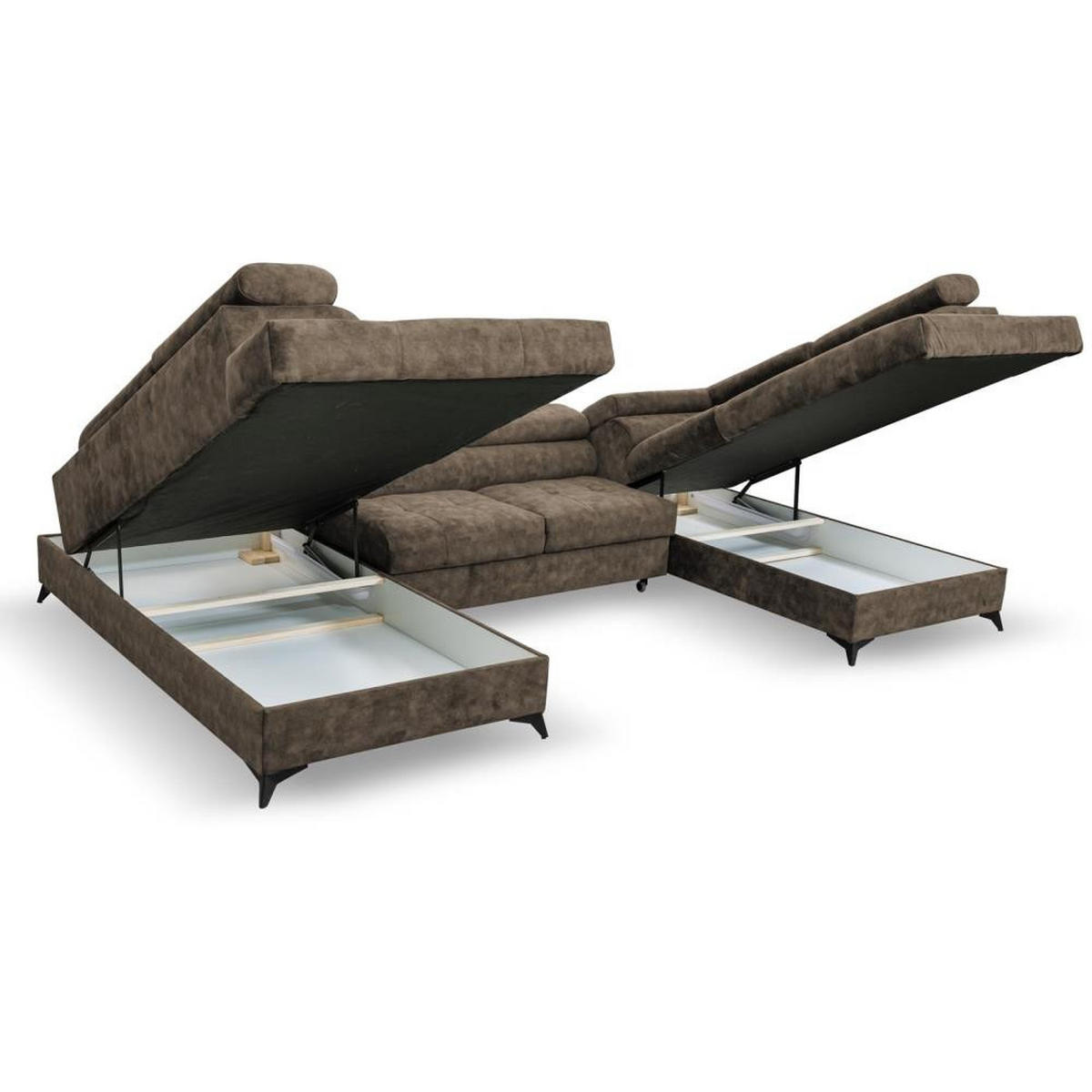 WOHNLANDSCHAFT Sorento U mit Schlaffunktion braun - Schwarz/Braun, Textil/Metall (345/87/205cm) - Beautysofa
