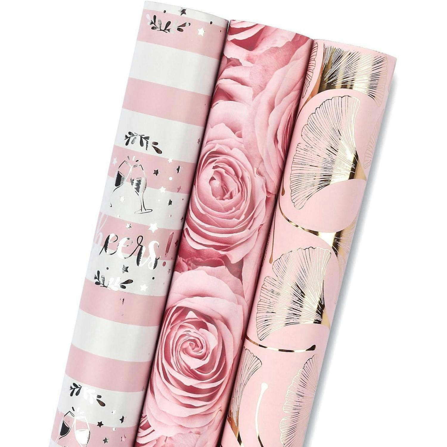 GESCHENKPAPIER 3 Rollen Set Rosa Blumenmuster 43,2 cm x 3,05 m - Multicolor, Papier (6.7/11.8/6.7cm)