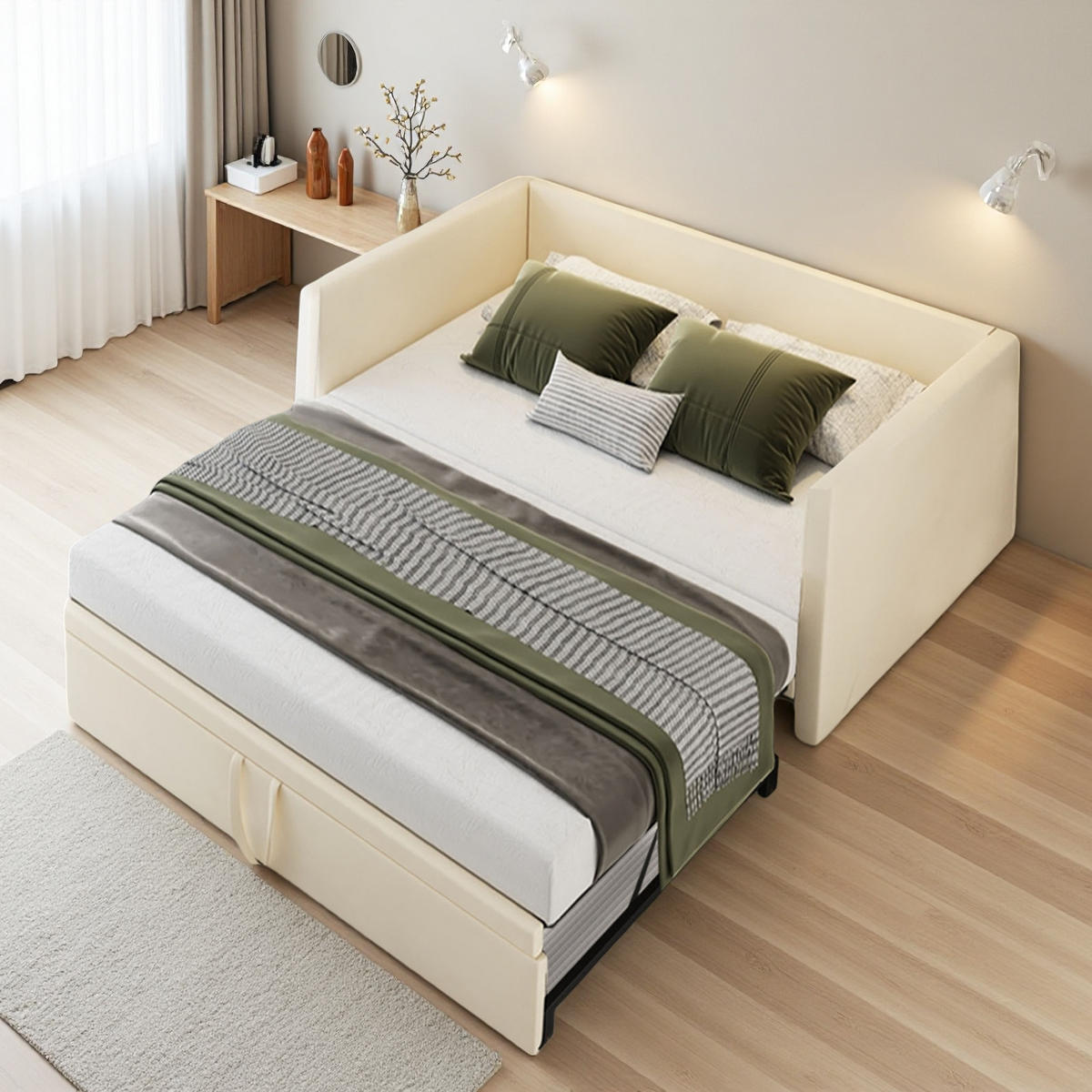 SCHLAFSOFA 90-180x200 cm Grau 2-Sitzer ausklappbar - Beige, Metall (180/200cm) - SHOPENTRA
