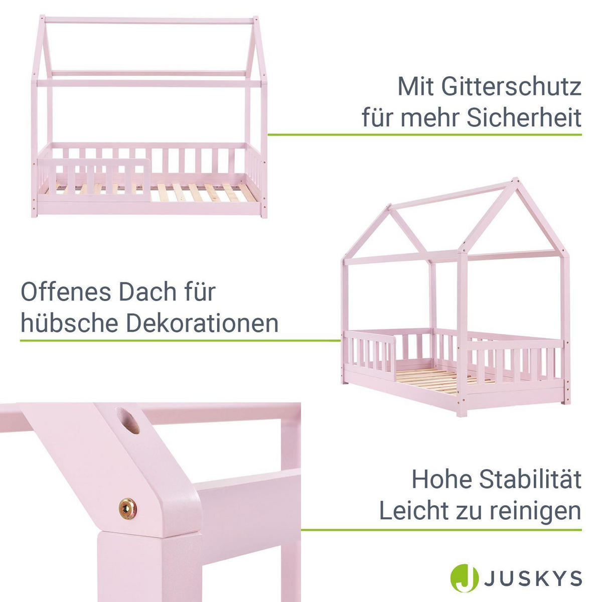 KINDERBETT Marli mit Matratze rosa 80x160 cm - Rosa, Holzwerkstoff (80/160cm) - Juskys
