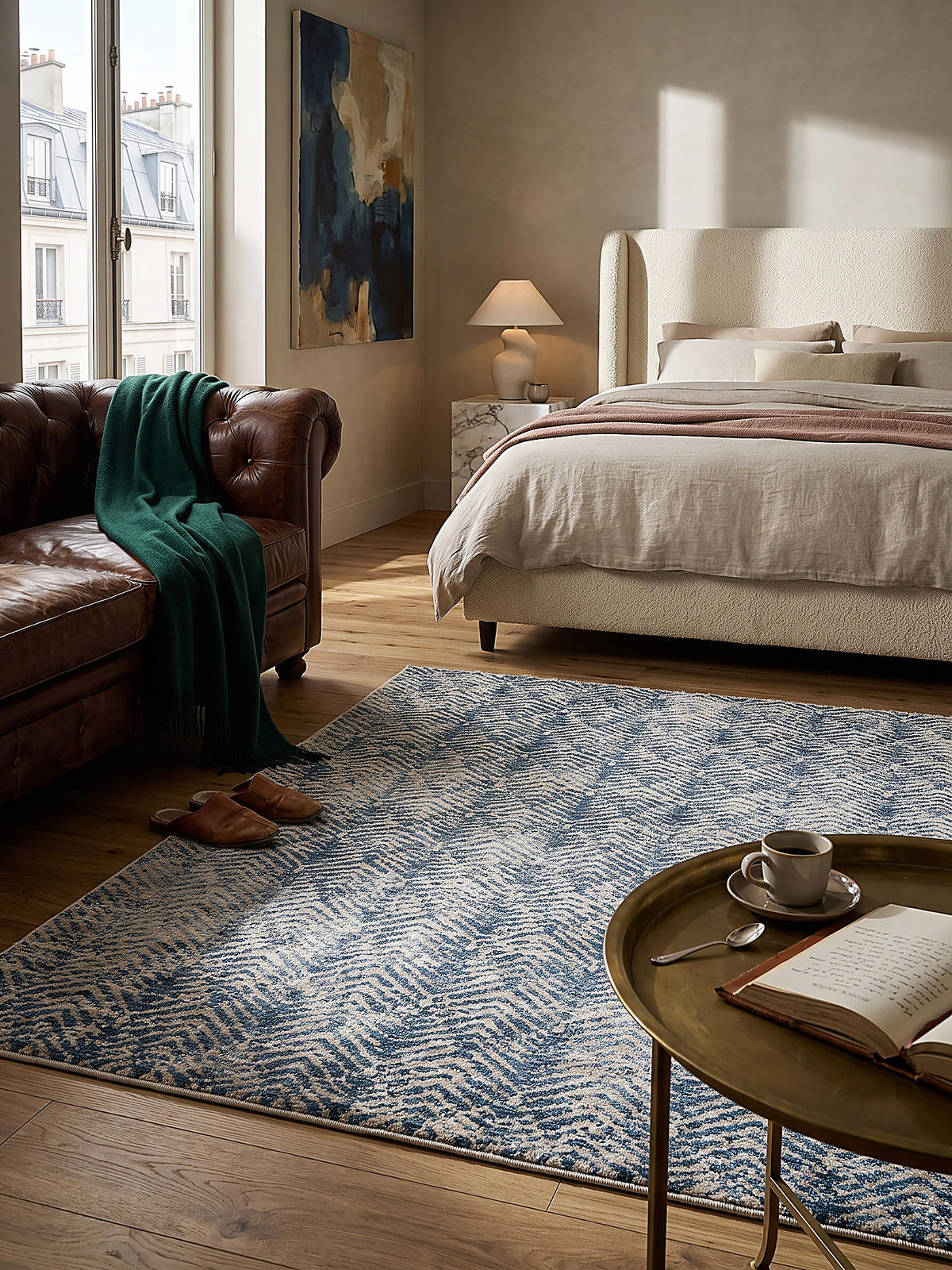 TEPPICH Kurzflor CROAL, in Natur-Blau, Chevron, 160 x 230 cm - Blaugrau, Textil (160/230cm) - KADIMA DESIGN