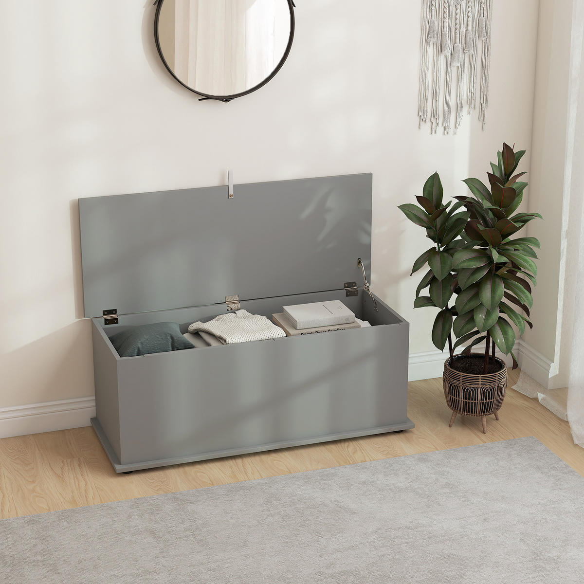 KISSENBOX DE-12477 mit klappdeckel 100/40/40 cm Grau - Grau, Holzwerkstoff (40/40/100cm) - ComfortXL