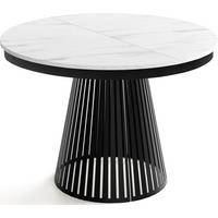 ESSTISCH Naro rund ausziehbar mit Schwarzem Lamellen-Metallgestell, Marmor Weiß 100-180/100/76 cm - Ecru/Schwarz, Holzwerkstoff/Metall (100/100/76cm) - WFL GROUP