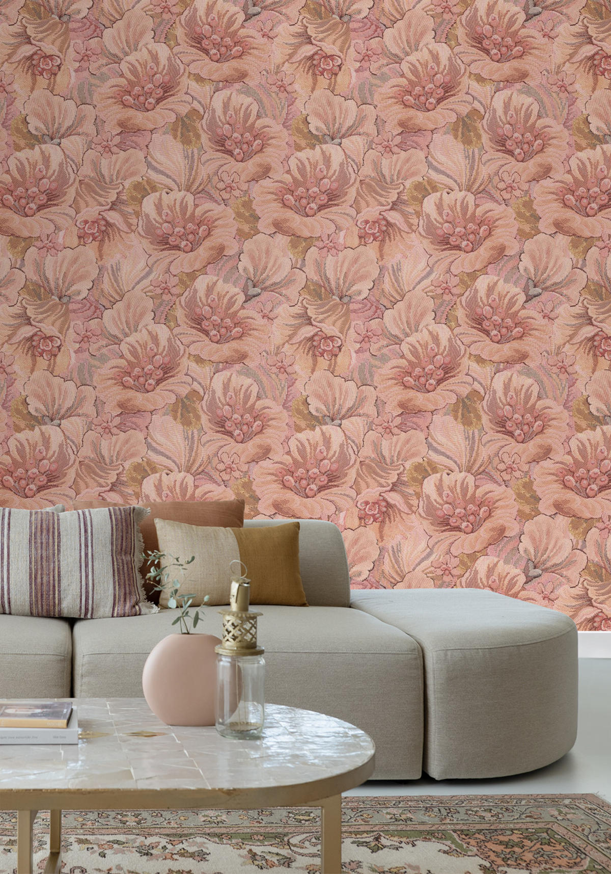 FOTOTAPETE gesticktes Blumenmuster 2.5 x 2.79 m - Pink, Papier (250/279cm) - ESTAhome