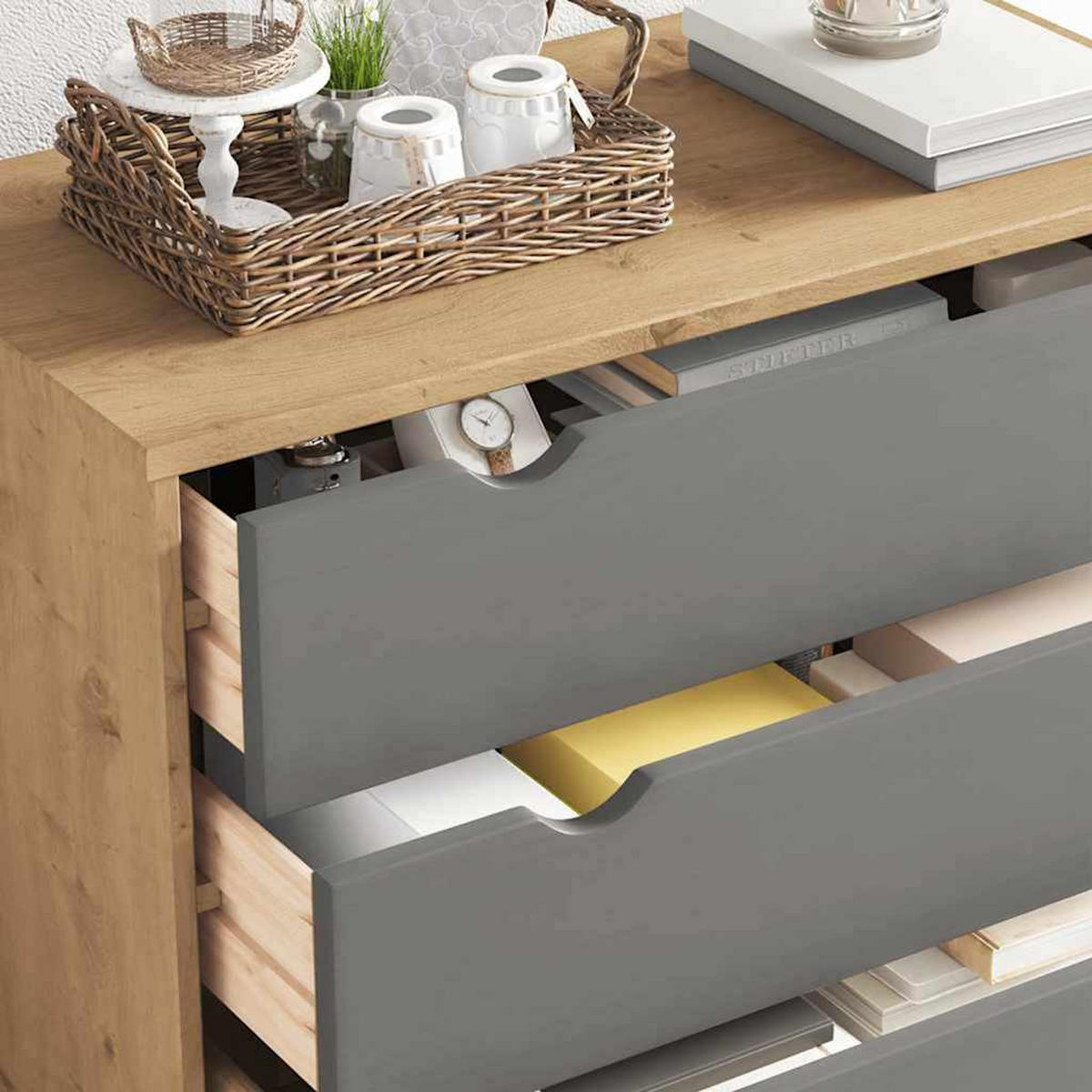 SCHUBLADENSCHRANK Braun&Grau 76,5/39,5/90 Cm Massivholz - Grau, Holz (39.5/90/76.5cm) - vidaXL