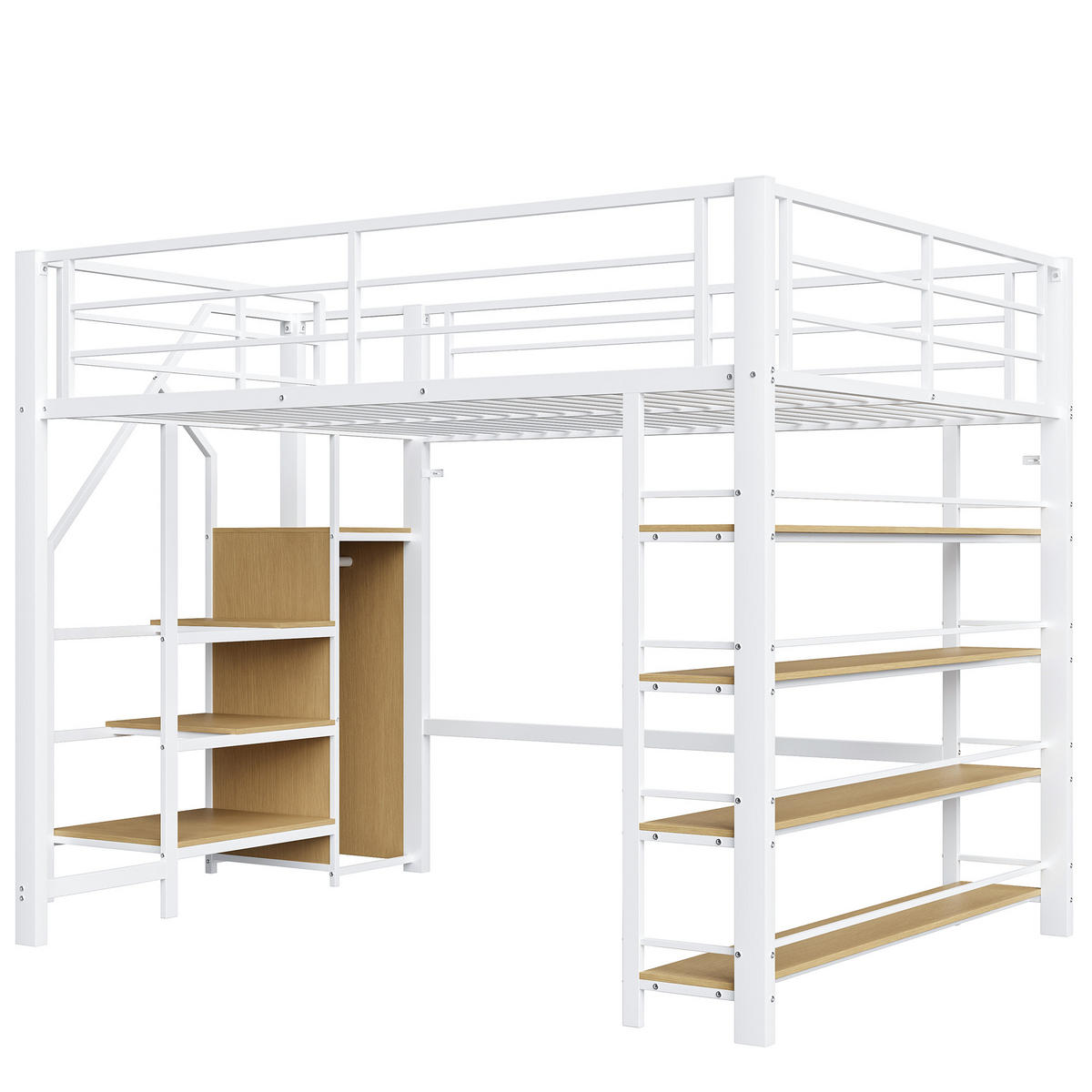HOCHBETT 140x200 cm Treppe Stauraum Schrank weiß - Weiß, Metall (140/200cm) - LEBENLANG