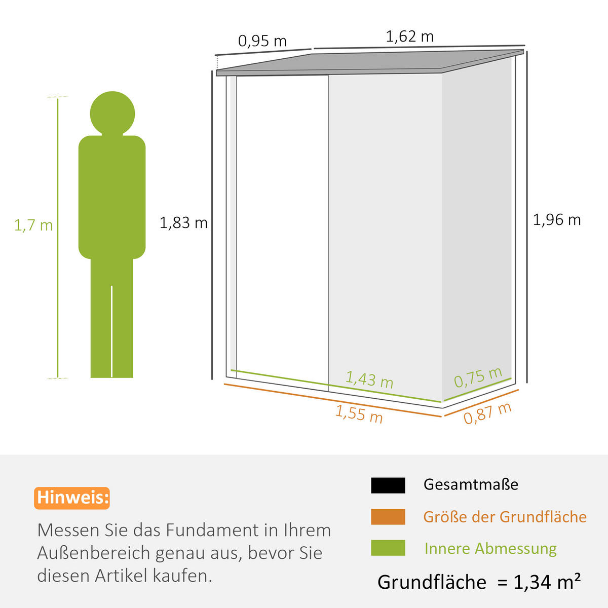 GERÄTEHAUS mit Pultdach, 1,34 m² Gartenhaus, Geräteschuppen, Stahl, Schwarz - Schwarz, Metall (94.5/196/161.5cm) - Outsunny