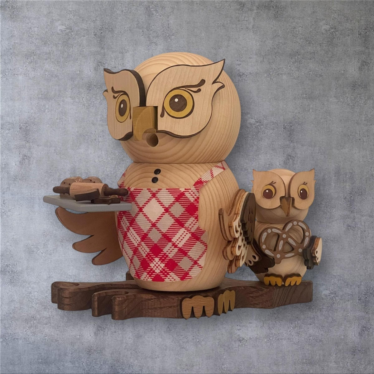 RAUCHFIGUR Eule Weihnachtsbäckerei mit Kind 15 cm - Multicolor, Holz (10/15/10cm)