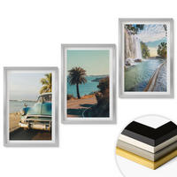 WANDBILDER 3er Set - 40x60 cm Silberner Rahmen - Urlaub Palmen Wasserfall - Silberfarben, Kunststoff (40/60cm) - ArtPrintCave