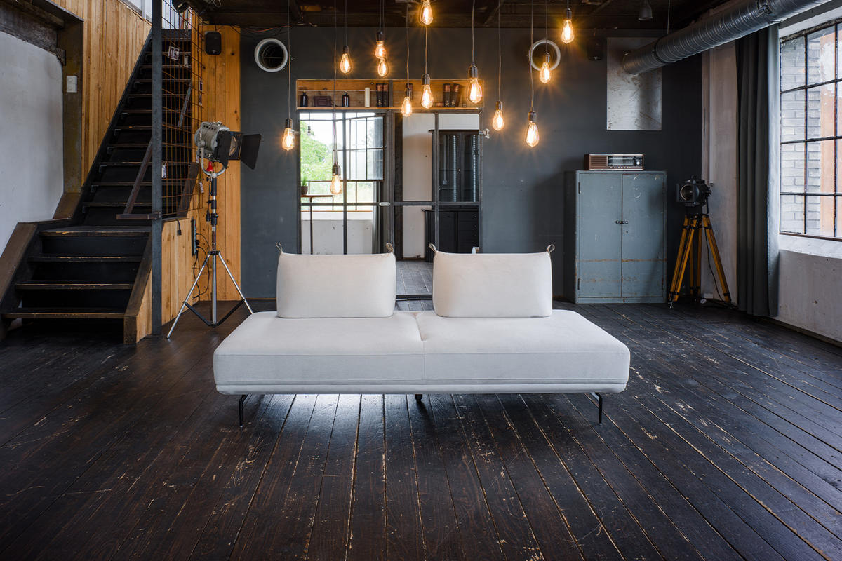 SCHLAFSOFA CANE Cremeweiß Webstoff - Creme/Schwarz, Textil/Metall (210/80/100cm) - KAWOLA