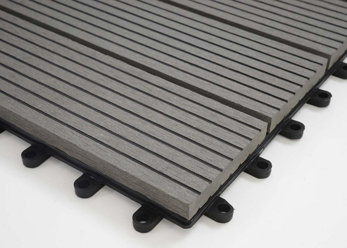 WPC BODENFLIESE 11x 30x30cm Premium Grau linear - Grau, Kunststoff (30/30/2cm) - BERLINLODGE