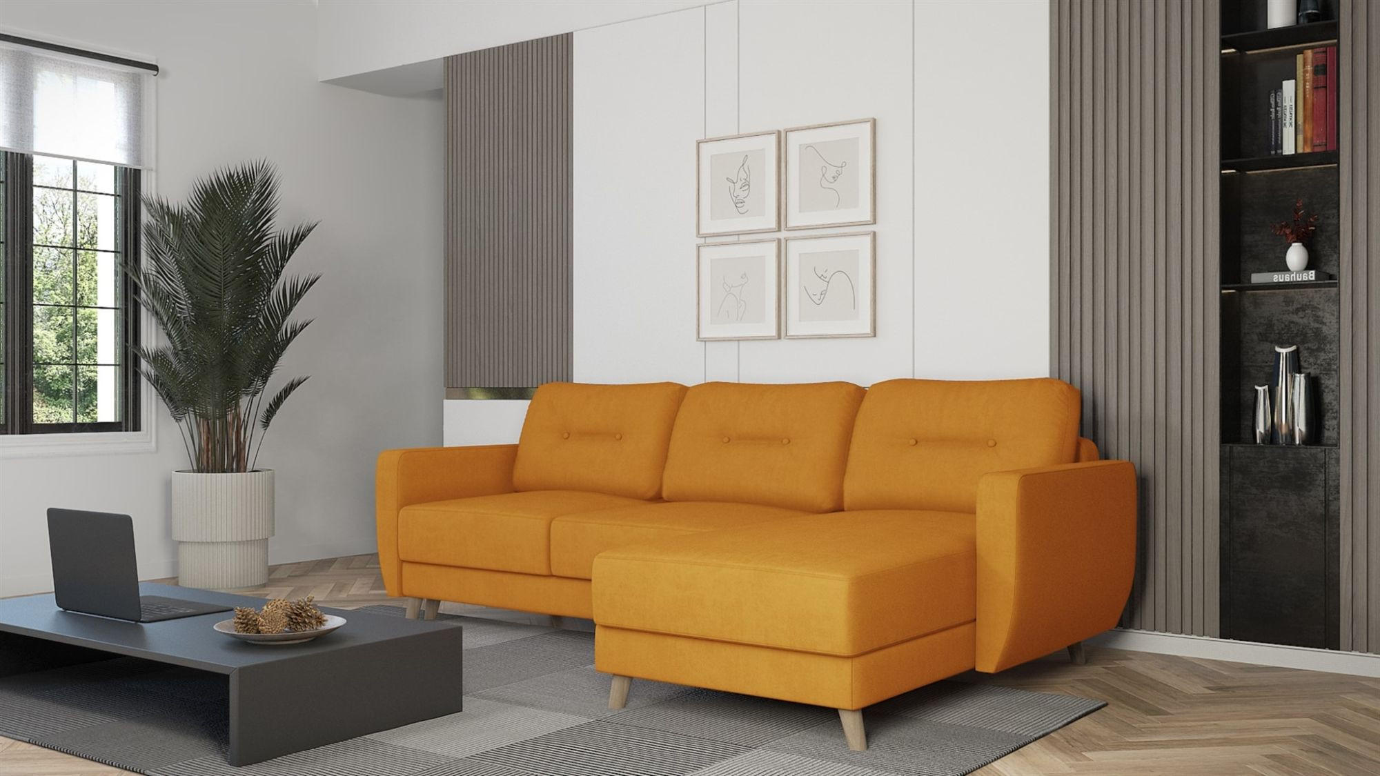 ECKSOFA Marlies In Opera Velvet - Gelb, Holzwerkstoff/Textil (233/140cm) - Fun Möbel