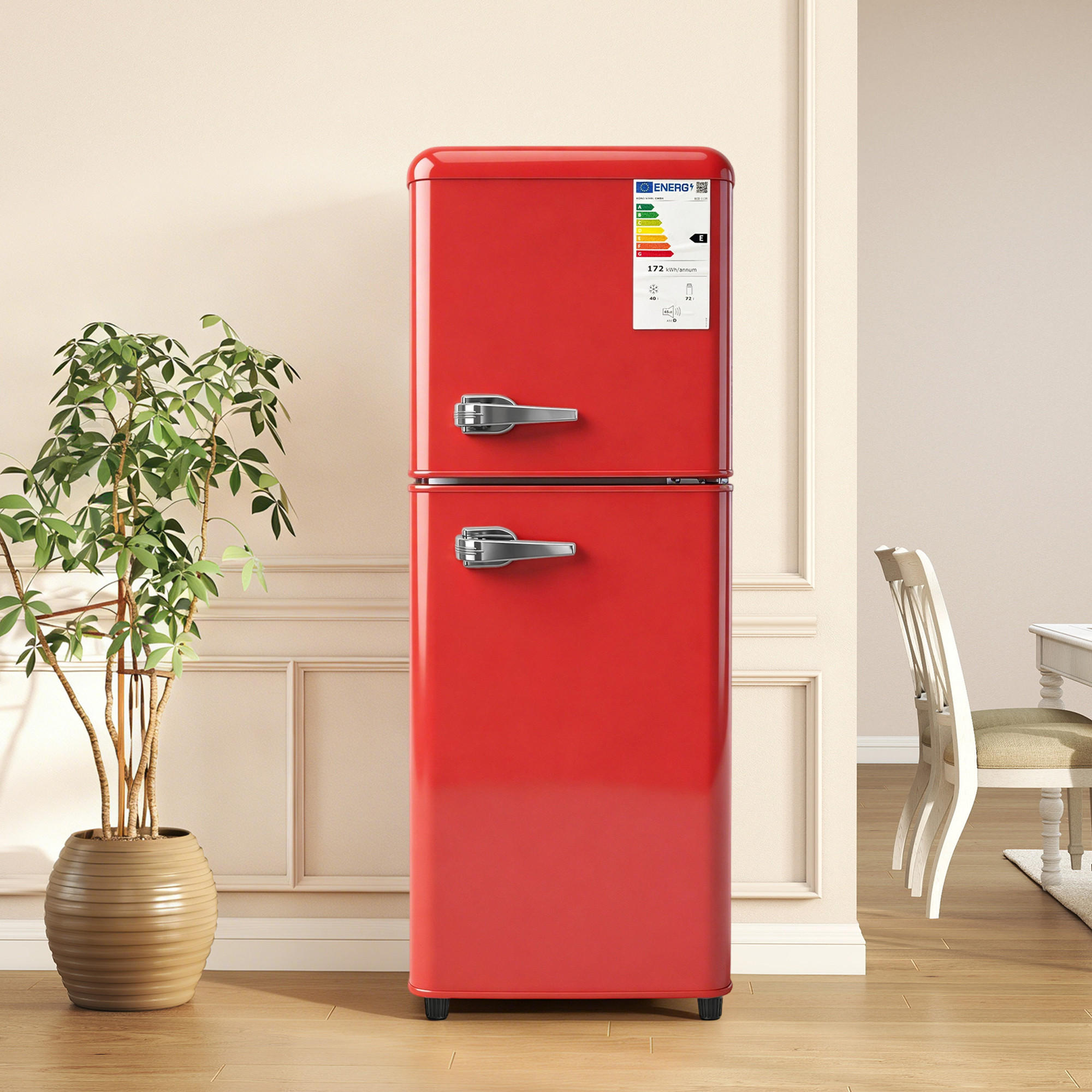 DOPPELTÜR-KÜHLSCHRANK 112L, 41x48,5x114,5 cm, Energieeffizienzklasse E, Rot - Rot, Kunststoff/Metall (48.5/114.5/41cm) - FOHERE