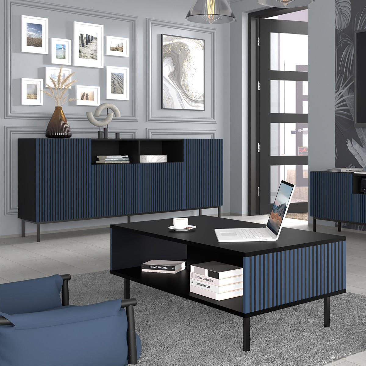 COUCHTISCH Philaé Blau und Schwarz - Blau, Holzwerkstoff (60/90/43cm) - Petits-meubles