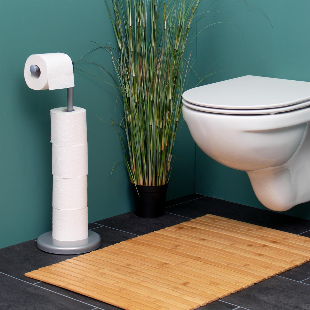 STAND-WC-ROLLENHALTER, grau, Stahl - Grau, Metall (19/55/19cm) - bremermann