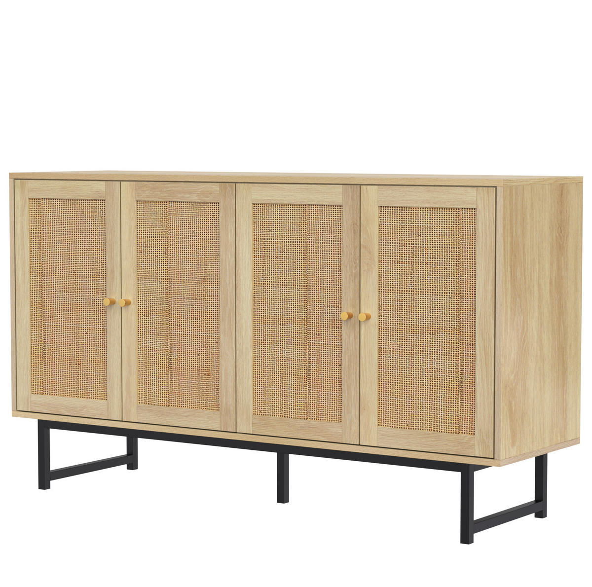 SIDEBOARD mit echtem Rattangeflecht, 4 Türen, 140/39,5/80 cm,Naturfarben - Naturfarben, Holzwerkstoff (140/80/39.5cm) - Redom