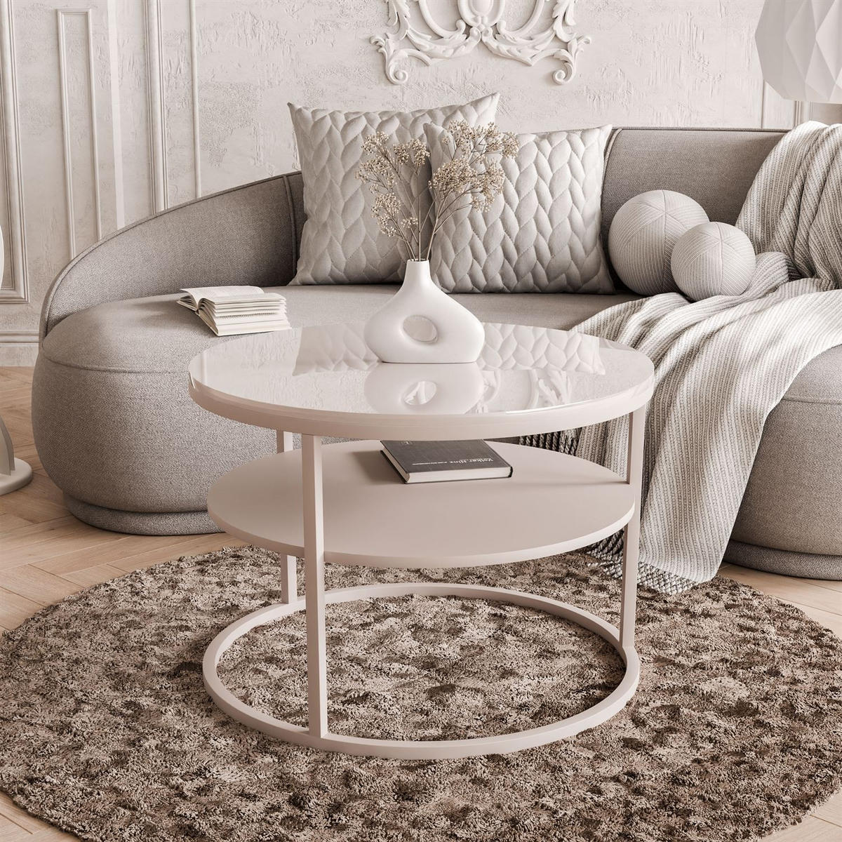 COUCHTISCH CIRI KASCHMIR Hochglanz mit Ablage Platte Kaschmir Hochglanz - Kaschmir, Holzwerkstoff (70/70/49cm) - Lookway