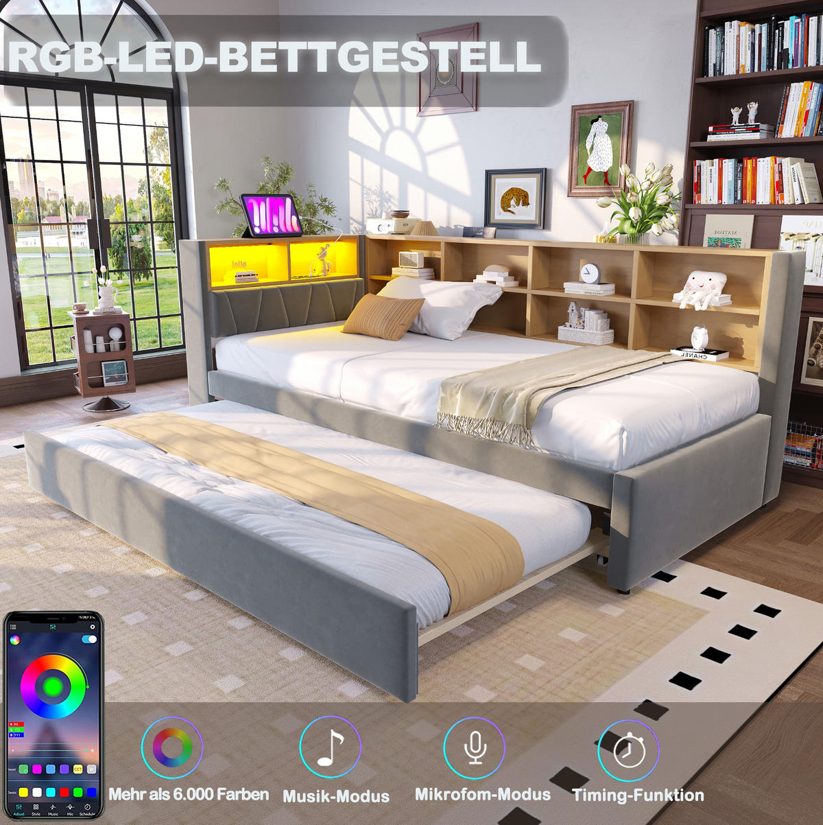 BETT 90/200 cm Dunkelgrau aus Flanell mit Bett - Dunkelgrau, Textil (90/190cm) - OKMYHOME