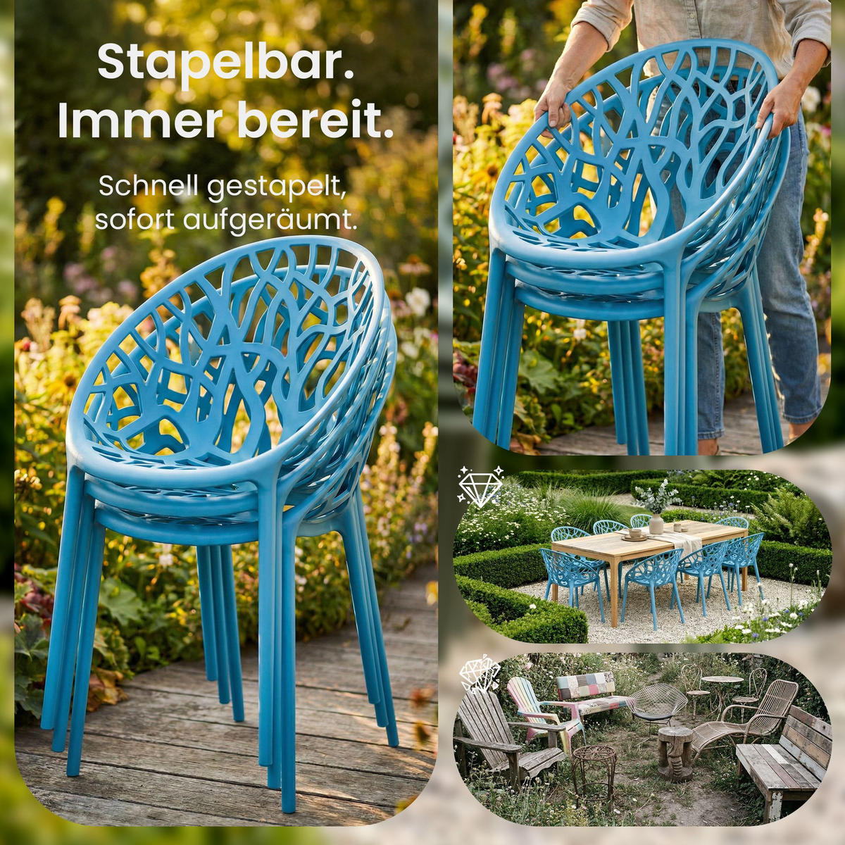 GARTENSTUHL Kunststoff Blau - Blau, Kunststoff (59/80/60cm) - CLP