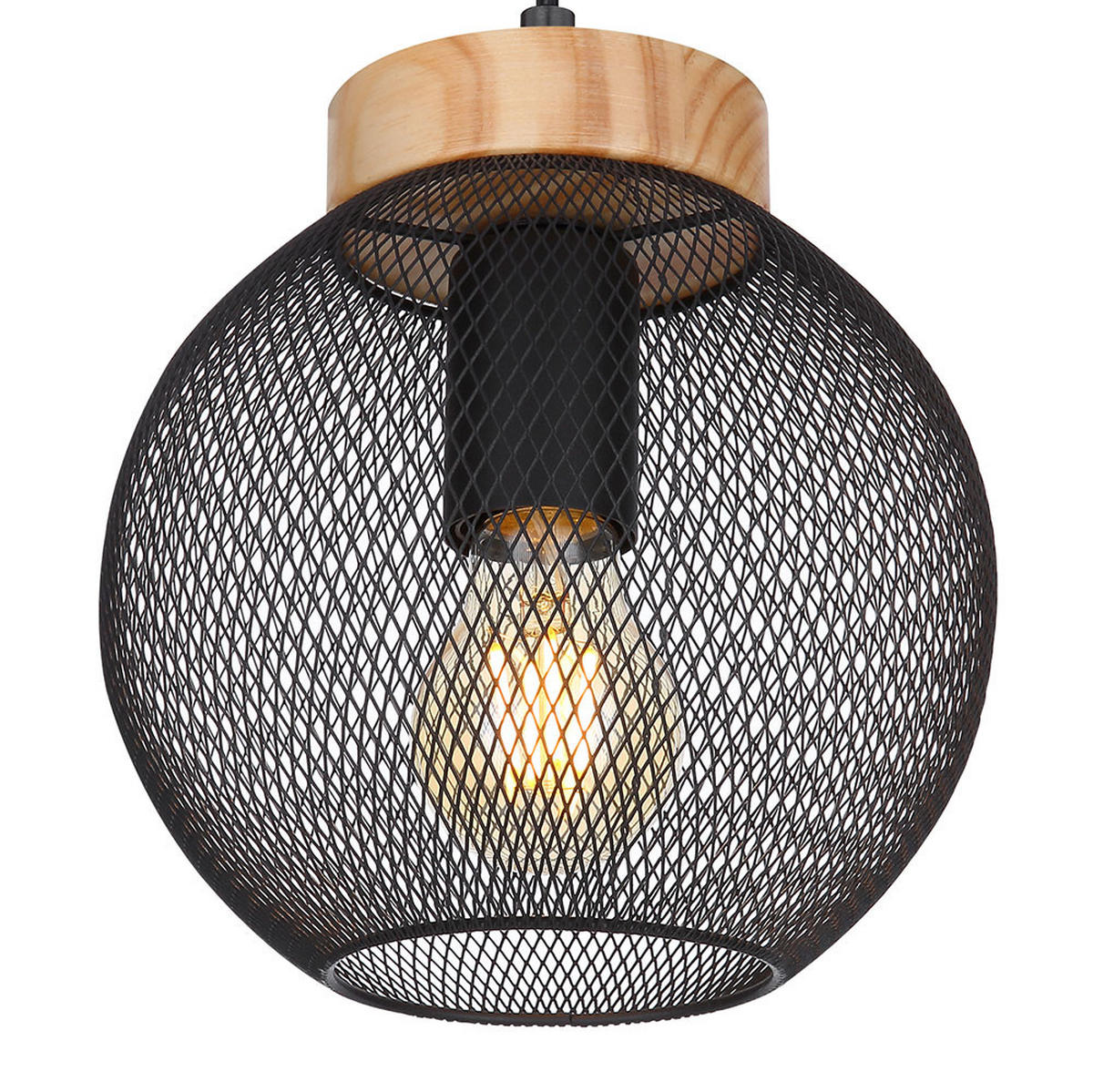 HÄNGELEUCHTE Metall Schwarz Drahtgeflecht - Schwarz, Holz (95/20/120cm) - Globo Lighting