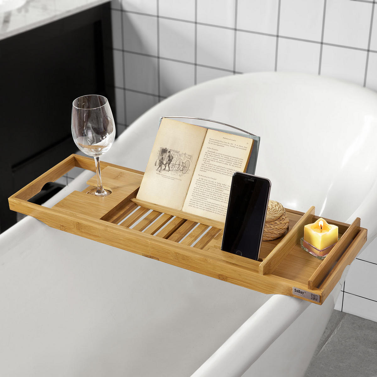 BADEWANNENABLAGE ausziehbar - Naturfarben, Holz (104/4/22cm) - SoBuy