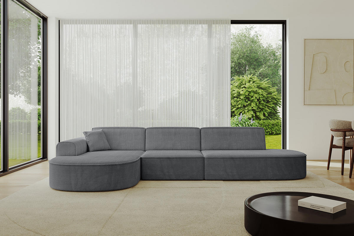 ECKSOFA Ottomane Links MARI-L2 - 317x163x73,5 cm Dunkelgrau Cord - Dunkelgrau/Schwarz, Holzwerkstoff/Kunststoff (165/321cm) - ALTDECOR