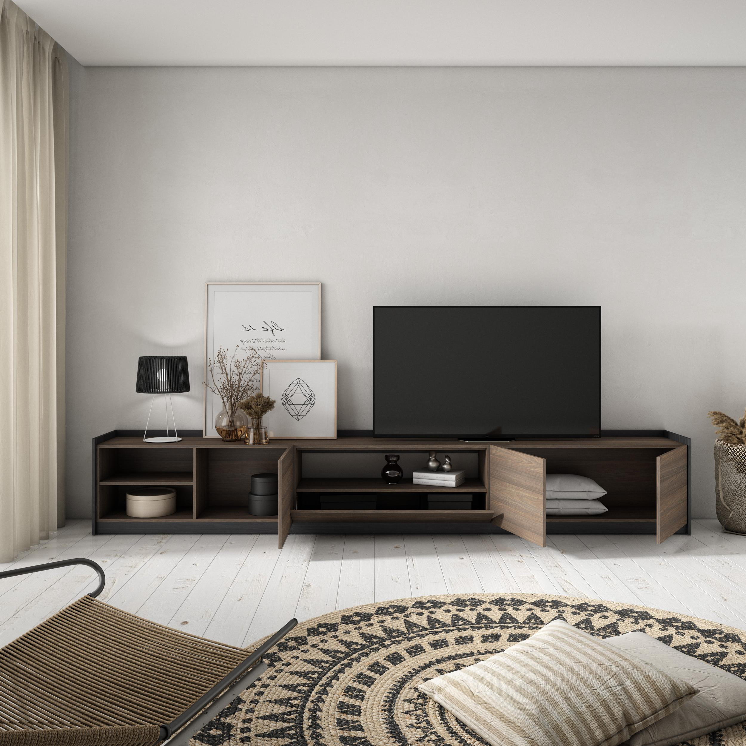 TV-SCHRANK, Lowboard, Dunkler Eiche und Schwarz, 310/37/50cm - Dunkelbraun, Holzwerkstoff (310/50/37cm) - Skraut Home