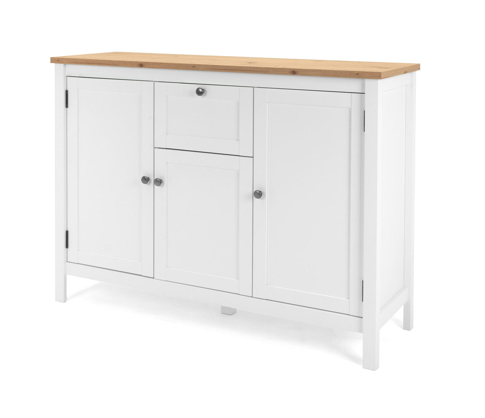 SIDEBOARD weiß, Eiche Artisan Landhaus, 120 x 90 cm, Kommode mit 8 Fächern - Silberfarben/Weiß, Holzwerkstoff/Kunststoff (120/90/40cm) - Furn.Design