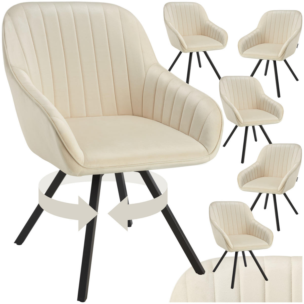 ARMLEHNSTUHL drehbarer 6er Set Snug 58 x 58 x 82 cm creme - Creme, Textil (58/82/58cm) - tectake