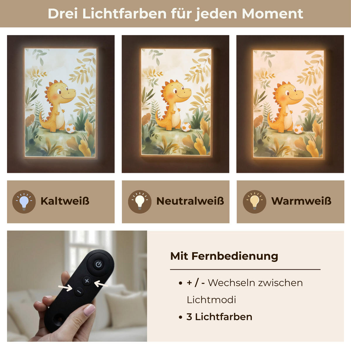 NACHTTISCHLAMPE MIT AKKU Dino - Fußball - Orange 60x90 cm - Beige, Holzwerkstoff (8/60/90cm) - OnlyWow