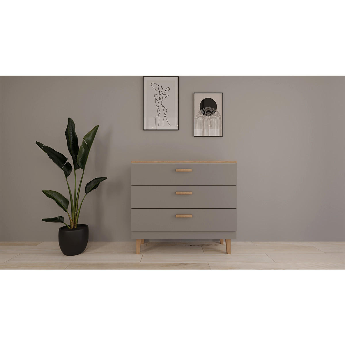 KOMODA Denver Siva - siva, leseni material (100/90/47cm) - Petits-meubles